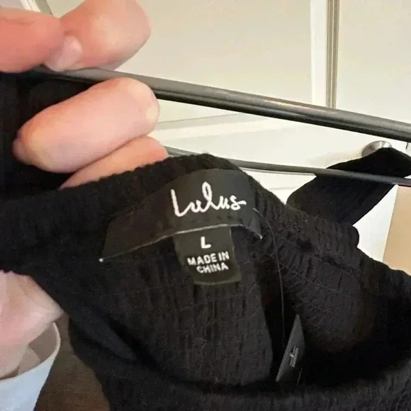 Lulus Social Calendar Black Ribbed Knit Smocked Romper L - Picture 4 of 7